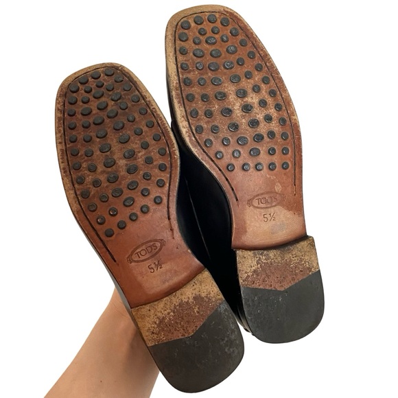 Tod’s Loafers Womens Size 5.5 Black Tods Leather Preppy Shoes Slide On - Picture 12 of 16